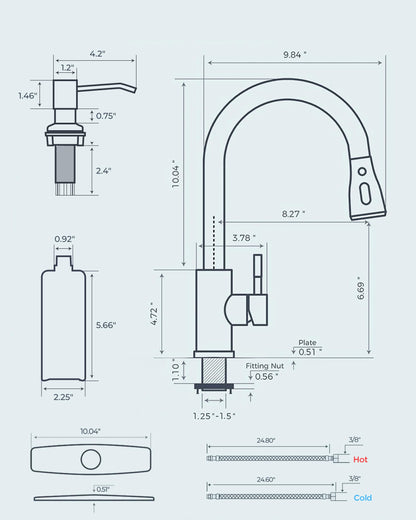 FORIOUS Kitchen Faucet with Soap Dispenser & Pull-Down Sprayer — Bar High Arc, Stainless Steel, 3 Modes