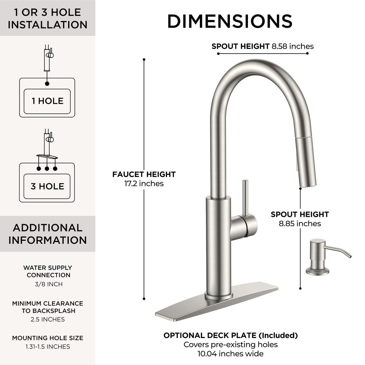 FORIOUS Kitchen Faucet with Soap Dispenser | Brushed Nickel, Pull-Down Sprayer