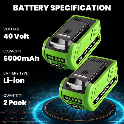 Forrat 2-Pack 6000mAh Replacement Battery for Greenworks 40V GMAX | 6.0Ah, Compatible with 29462/29472/29252/20202/22262/25322