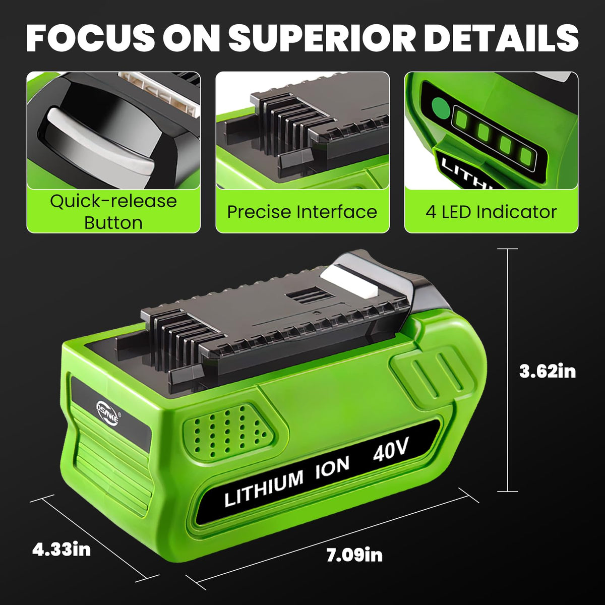 Forrat 2-Pack 6000mAh Replacement Battery for Greenworks 40V GMAX | 6.0Ah, Compatible with 29462/29472/29252/20202/22262/25322