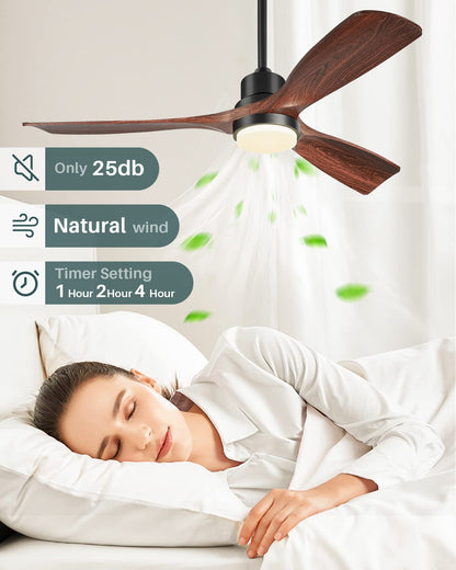 Forrovenco 52-Inch Ceiling Fan with Light & Remote – Walnut Wood Blades