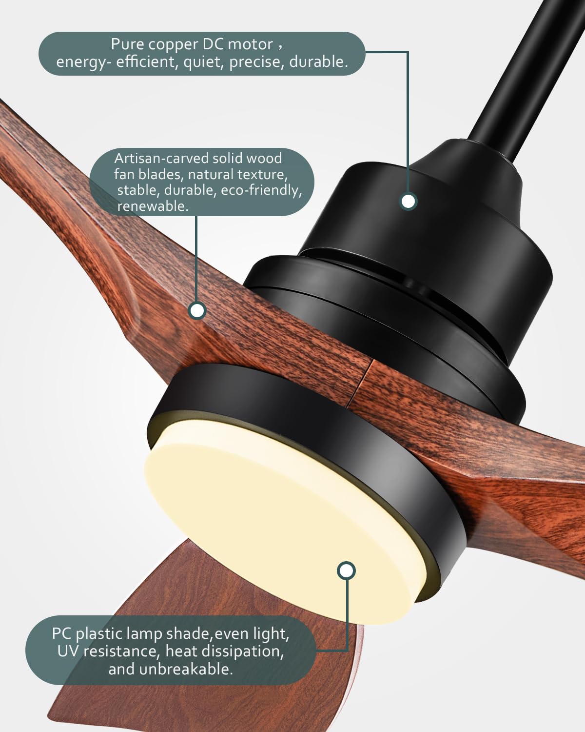 Forrovenco 52-Inch Ceiling Fan with Light & Remote – Walnut Wood Blades