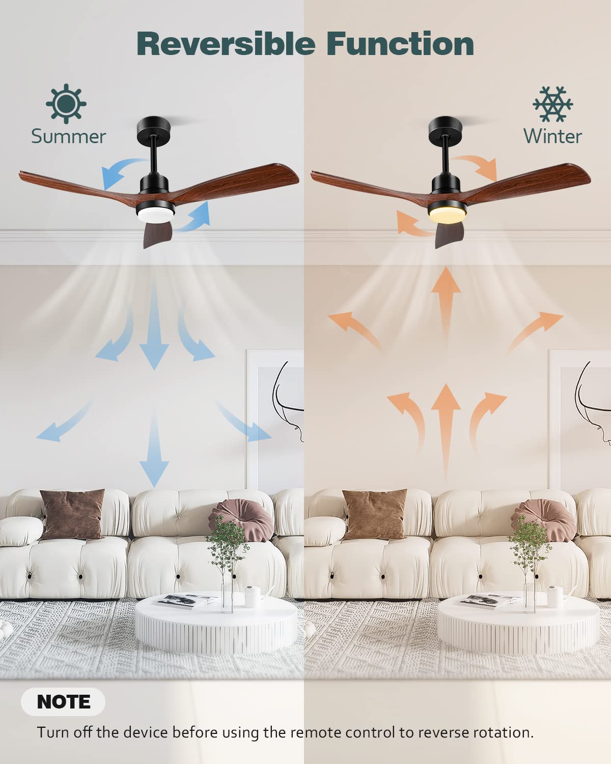 Forrovenco 52-Inch Ceiling Fan with Light & Remote – Walnut Wood Blades