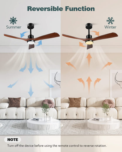 Forrovenco 52-Inch Ceiling Fan with Light & Remote – Walnut Wood Blades