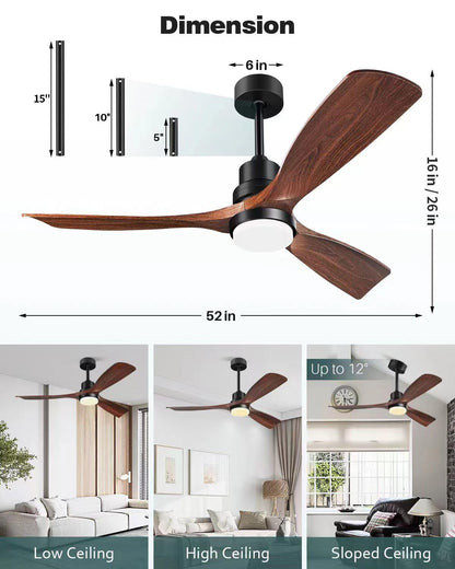 Forrovenco 52-Inch Ceiling Fan with Light & Remote – Walnut Wood Blades