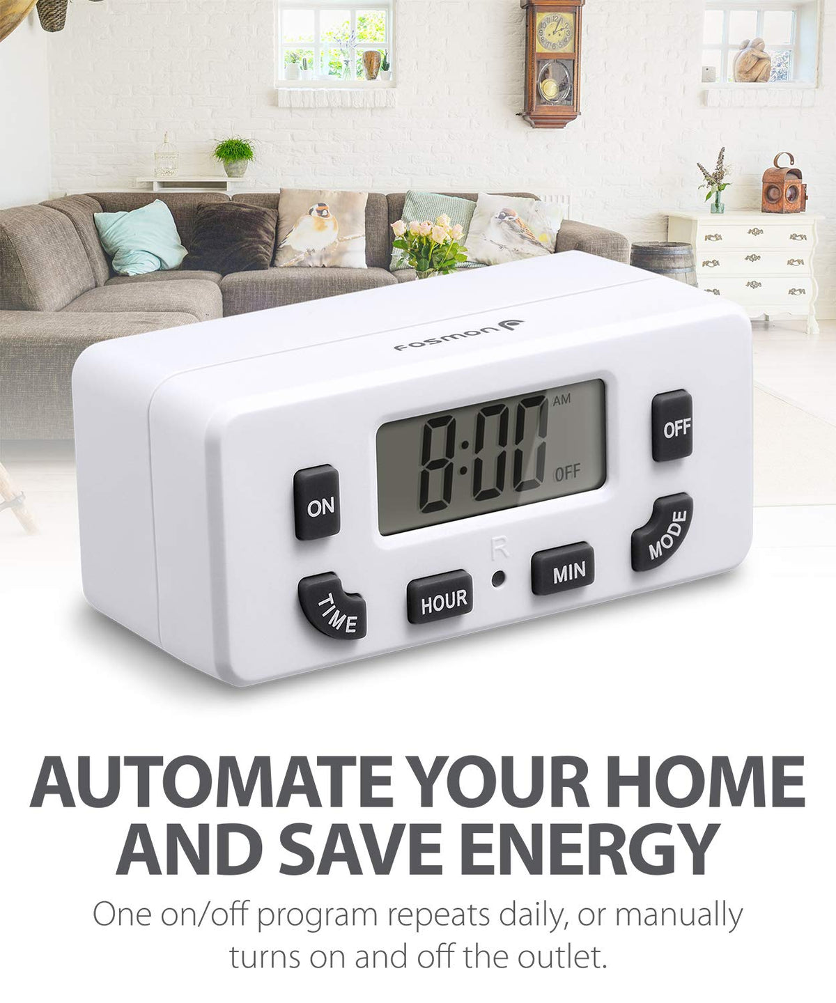 Fosmon 24-Hour Programmable Digital Timer Outlet (2-Pack) – On/Off Schedule, LCD Display, 125V 15A