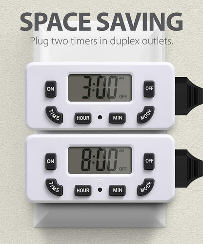 Fosmon 24-Hour Programmable Digital Timer Outlet (2-Pack) – On/Off Schedule, LCD Display, 125V 15A