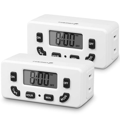 Fosmon 24-Hour Programmable Digital Timer Outlet (2-Pack) – On/Off Schedule, LCD Display, 125V 15A