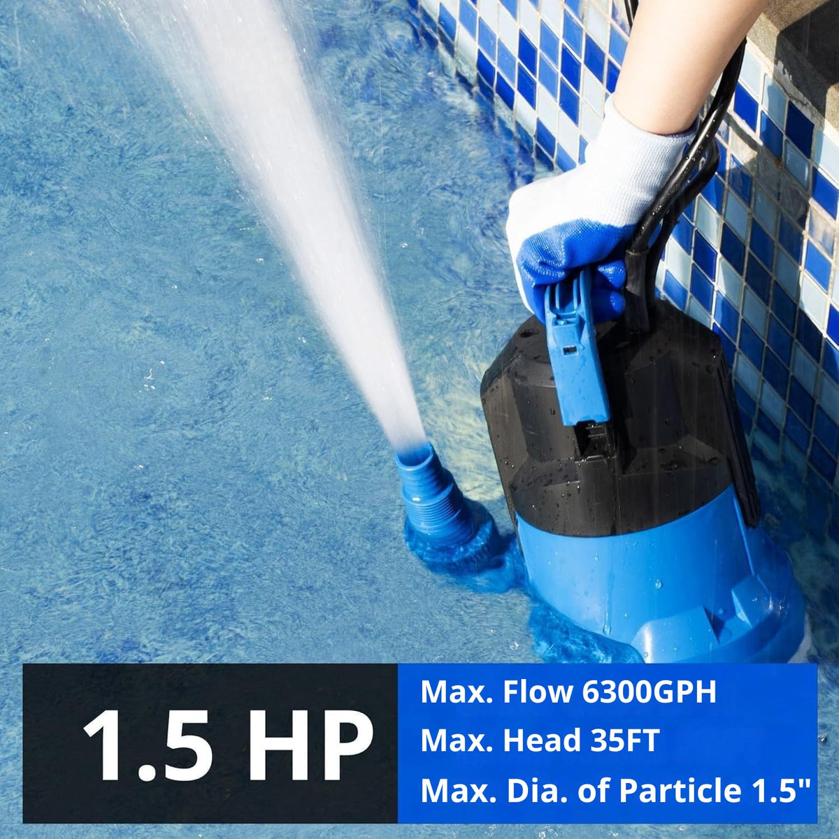 FOTING 1.5HP Sump Pump – 6300GPH High-Flow Submersible with Float Switch