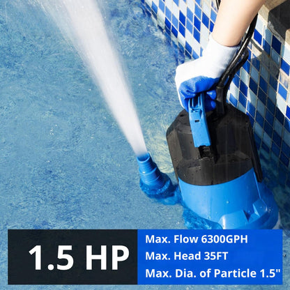 FOTING 1.5HP Sump Pump – 6300GPH High-Flow Submersible with Float Switch