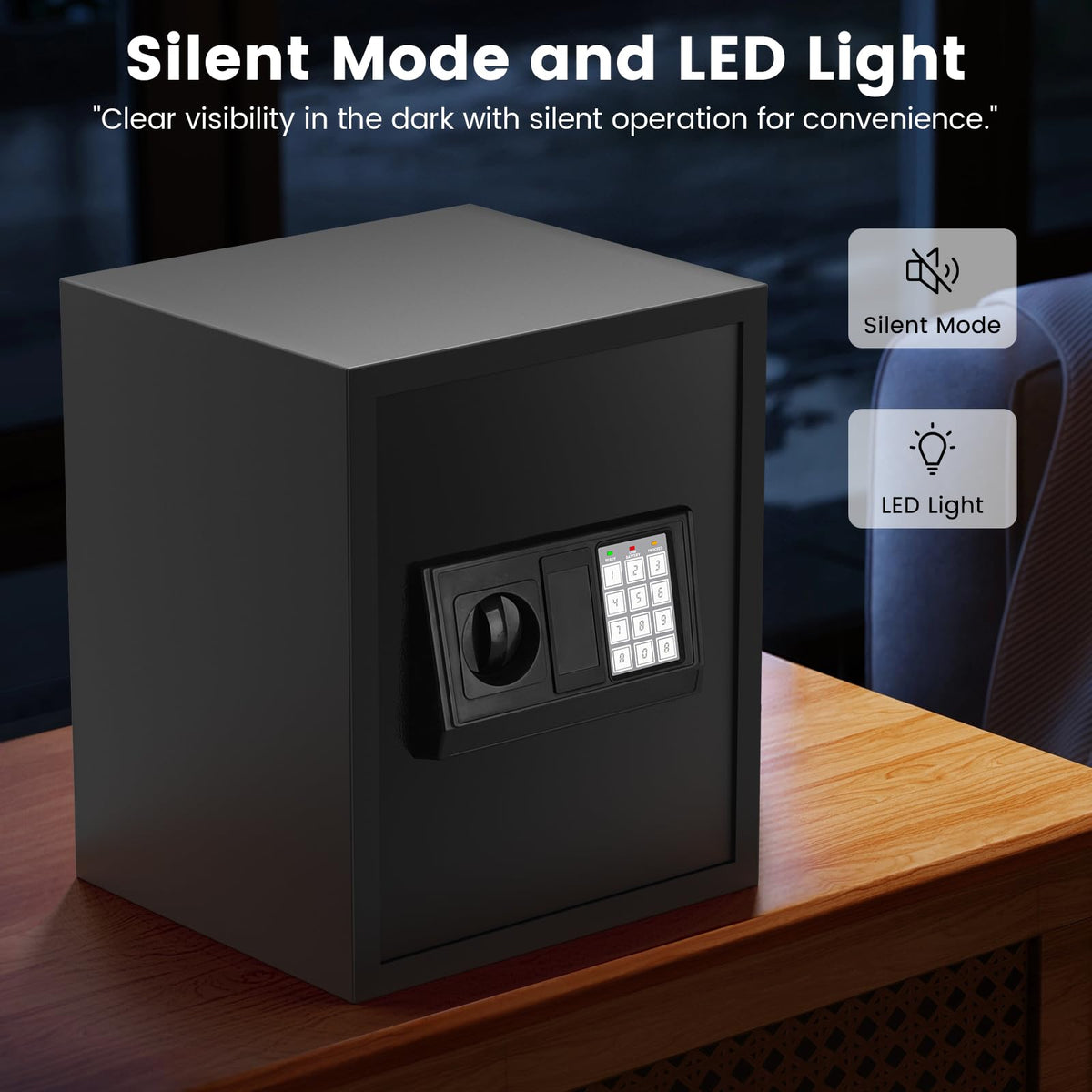 FOWORE 16.54-Inch Tall 2.5 Cuft Home Safe with Fireproof Bag, Anti-Theft Digital Lock & LED Interior