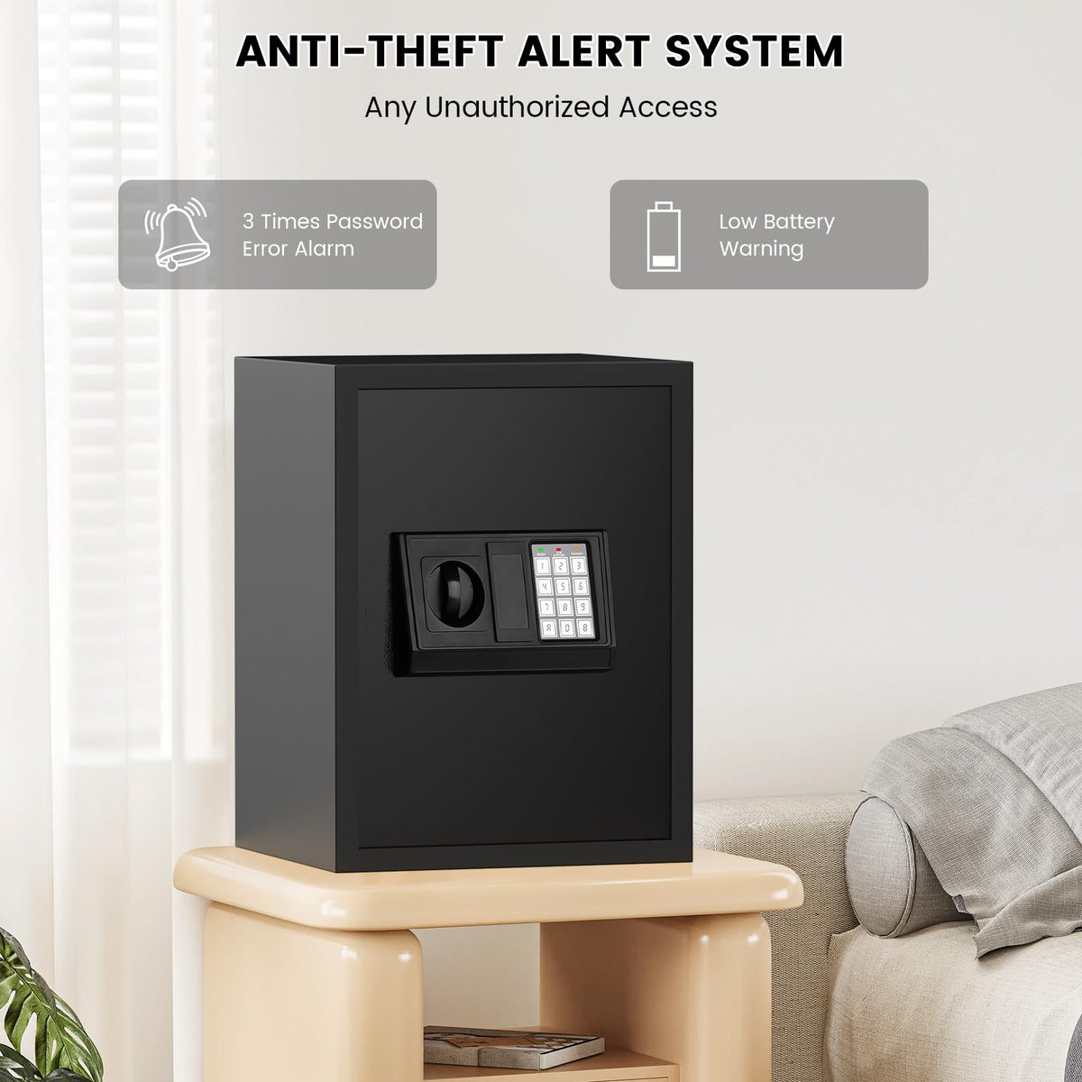 FOWORE 16.54-Inch Tall 2.5 Cuft Home Safe with Fireproof Bag, Anti-Theft Digital Lock & LED Interior