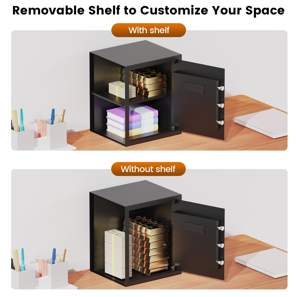 FOWORE 16.54-Inch Tall 2.5 Cuft Home Safe with Fireproof Bag, Anti-Theft Digital Lock & LED Interior