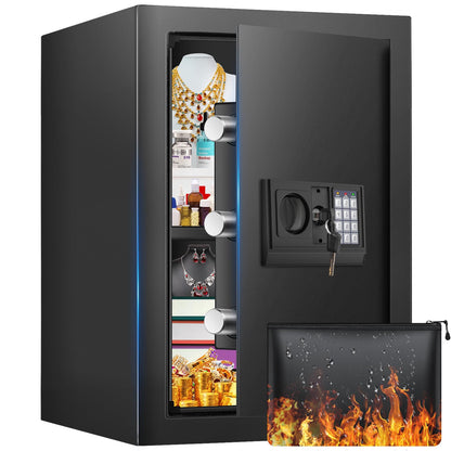 FOWORE 16.54-Inch Tall 2.5 Cuft Home Safe with Fireproof Bag, Anti-Theft Digital Lock & LED Interior