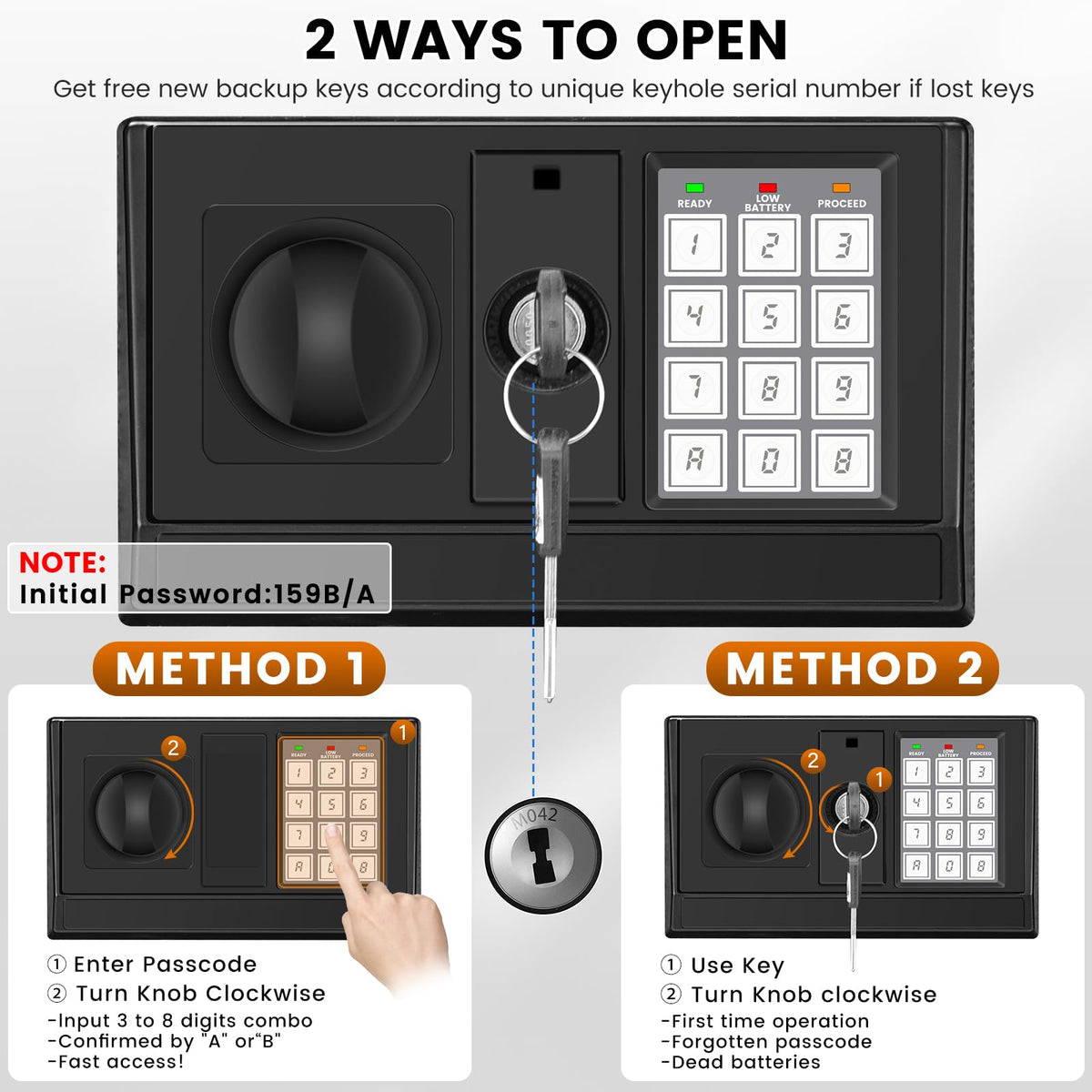 FOWORE 16.54-Inch Tall 2.5 Cuft Home Safe with Fireproof Bag, Anti-Theft Digital Lock & LED Interior
