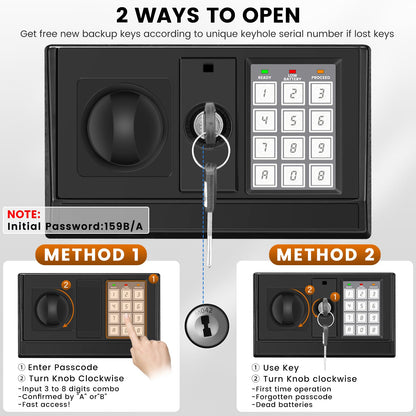 FOWORE 16.54-Inch Tall 2.5 Cuft Home Safe with Fireproof Bag, Anti-Theft Digital Lock & LED Interior