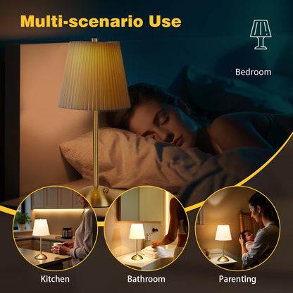 Fsaox Cordless Table Lamp — 3000mAh Rechargeable, 3-Color Dimmable, Beige Fabric Shade