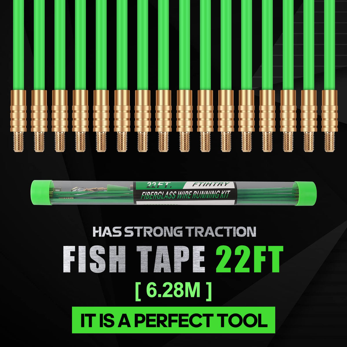 FTIHTRY 22ft Fiberglass Wire Pulling Kit with 8 Attachments