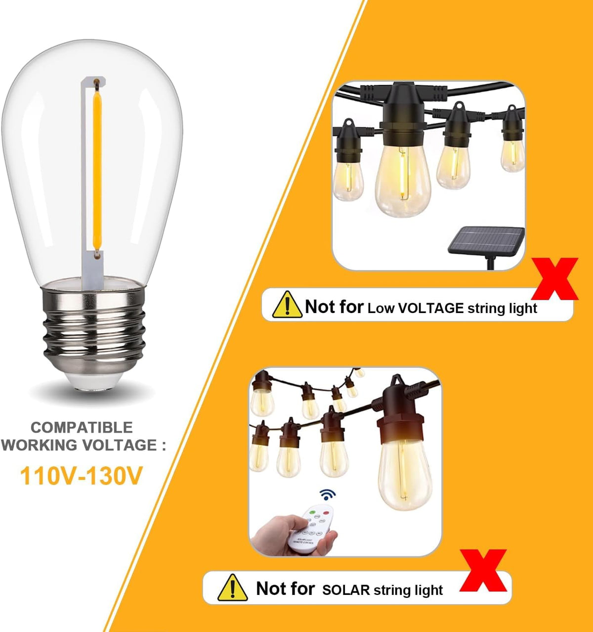 FUTIME 48-Pack S14 LED Bulbs – 1W, Shatterproof & Waterproof, E26 Base, Warm White 2200K