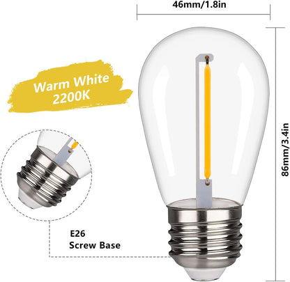 FUTIME 48-Pack S14 LED Bulbs – 1W, Shatterproof & Waterproof, E26 Base, Warm White 2200K