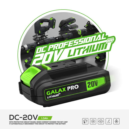 GALAX PRO 20V Lithium-Ion Battery Pack 1.3Ah + Charger — Replacement for GALAX PRO 20V Max Cordless Tools