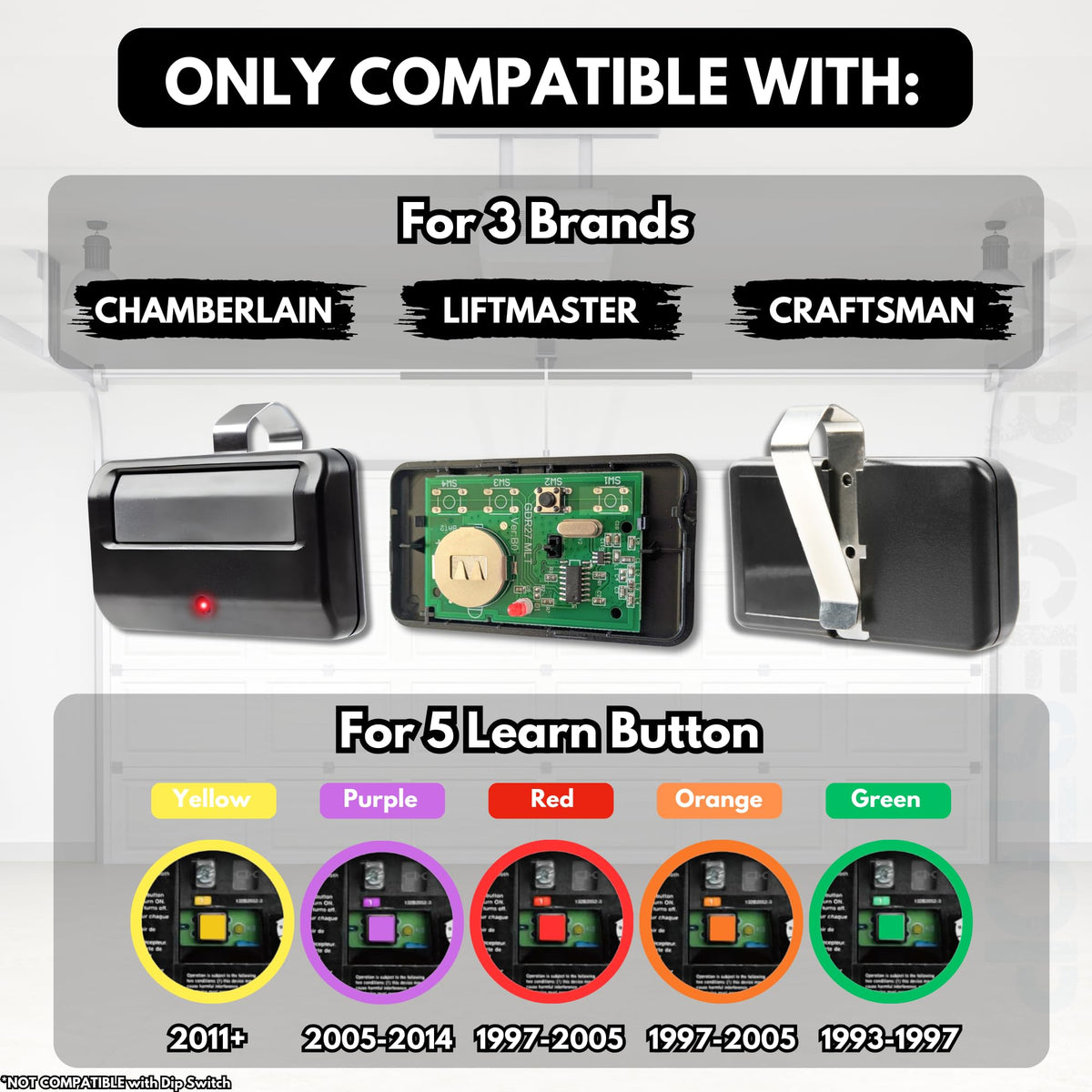 Garage Stop 891LM Universal Remote – Chamberlain/LiftMaster/Craftsman (1993–Present), 5 Learn Button, 2-Pack