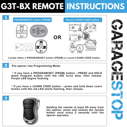 Garage Stop 2X Genie Intellicode Remote Replacement — G3T-BX / G3T-R 3-Button, Auto-Seek, 120 ft