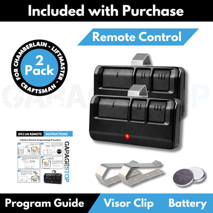 2x 893LM 893Max Universal Garage Door Remote Replacement – GARAGE STOP, 3-Button, Extra Long-Range, Black