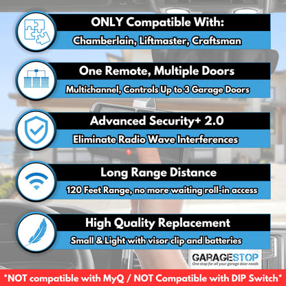 2x 893LM 893Max Universal Garage Door Remote Replacement – GARAGE STOP, 3-Button, Extra Long-Range, Black