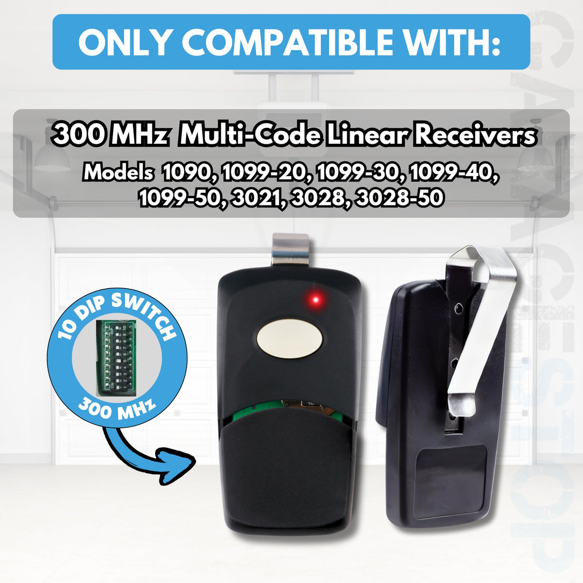 Garage Stop 3X for Multicode 308911 Remote – 300MHz, 10-Dip Gate Opener (Black)