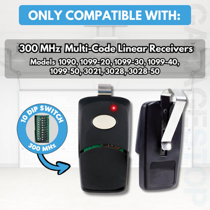 Garage Stop 3X for Multicode 308911 Remote – 300MHz, 10-Dip Gate Opener (Black)