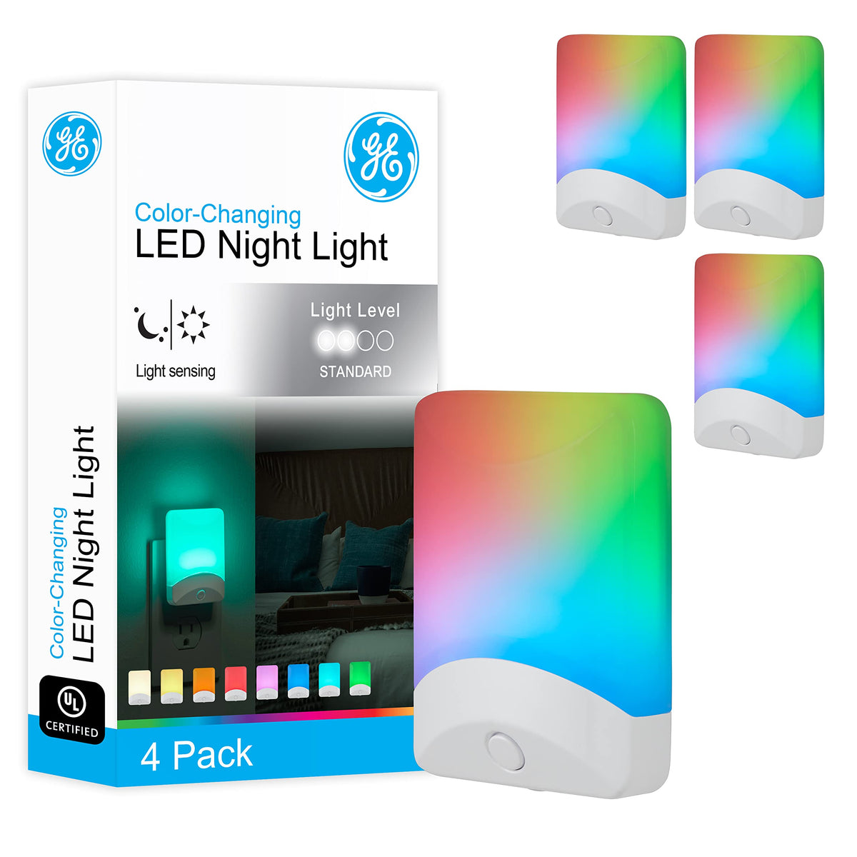 GE Color Changing LED Night Light 4-Pack | Dusk-to-Dawn Sensor