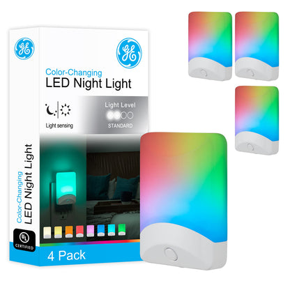 GE Color Changing LED Night Light 4-Pack | Dusk-to-Dawn Sensor