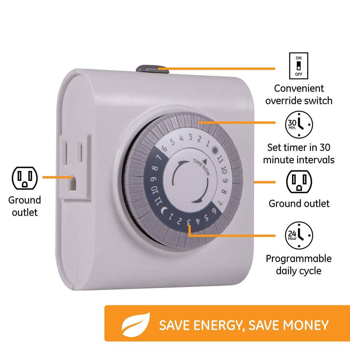 GE Mechanical Grounded Outlet Timer — 24-Hour Dual-Outlet Indoor Timer, 4-Pack (66405)