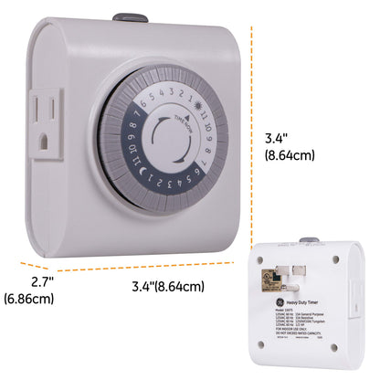 GE Mechanical Grounded Outlet Timer — 24-Hour Dual-Outlet Indoor Timer, 4-Pack (66405)