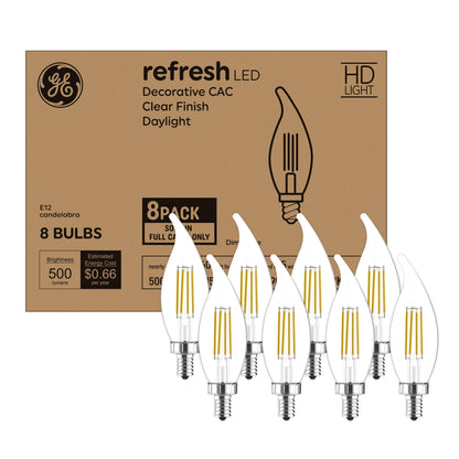 GE Refresh LED Bulbs 60W Eq Daylight, Small Base (8 Pack) | Dimmable
