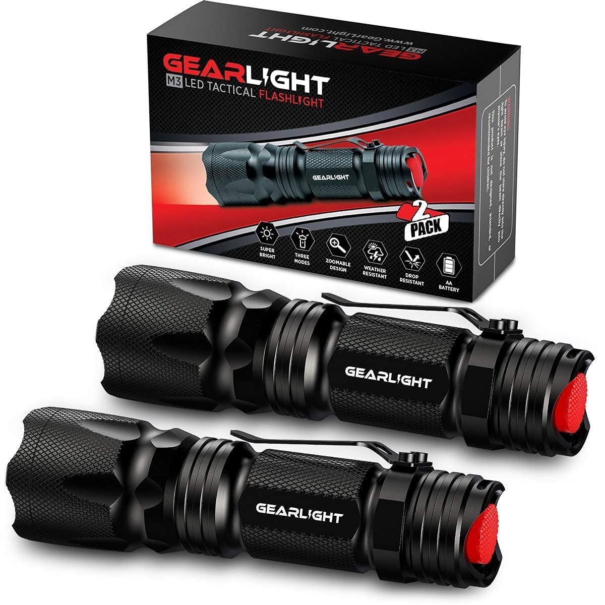 GearLight M3 Mini LED Flashlight Pack — 2 Compact Pocket Lights