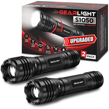GearLight S1050 LED Flashlight – 2 Pack, High Lumen, 3 Modes, Rugged Aluminum
