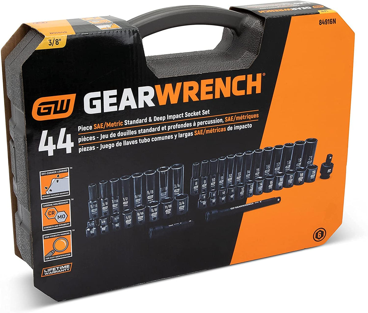 GEARWRENCH 44 Pc. 3/8" Drive 6-Point Socket Set - SAE/Metric (84916N)