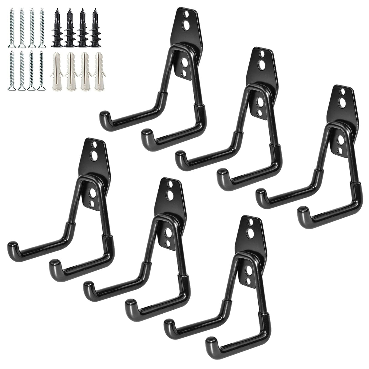 GeeWatom Garage Storage Utility Hooks – 6 Pack, Heavy-Duty Wall Mount (Black)