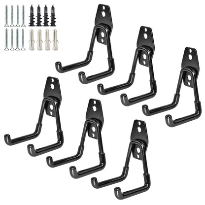 GeeWatom Garage Storage Utility Hooks – 6 Pack, Heavy-Duty Wall Mount (Black)