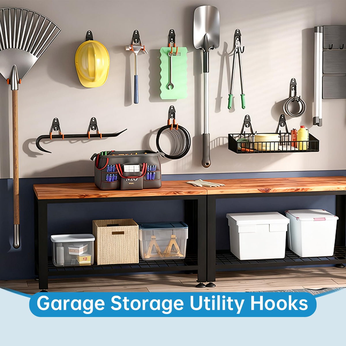GeeWatom Garage Storage Utility Hooks – 6 Pack, Heavy-Duty Wall Mount (Black)