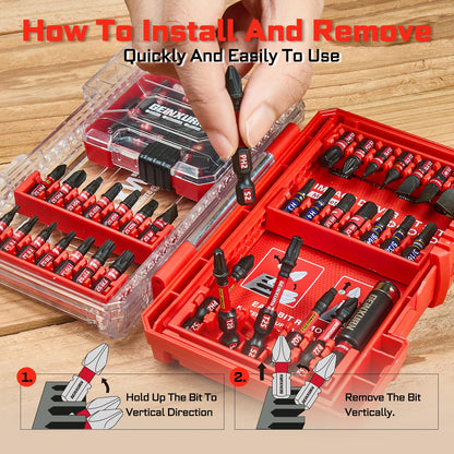 Geinxurn 65-Pieces Impact Screwdriver Bits Set – Magnetic S2 Steel Insert Bits with Red Storage Box
