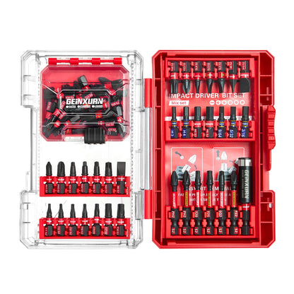 Geinxurn 65-Pieces Impact Screwdriver Bits Set – Magnetic S2 Steel Insert Bits with Red Storage Box