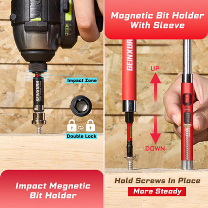 GEINXURN 98-Piece Impact Screwdriver Bits Set | 1”/2” Bits, S2 Steel, Red Storage Box