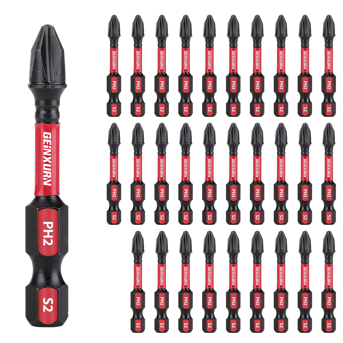 Geinxurn Impact Tough PH2 2 in. Insert Driver Bits — 30 Pack Magnetic Anti-Impact