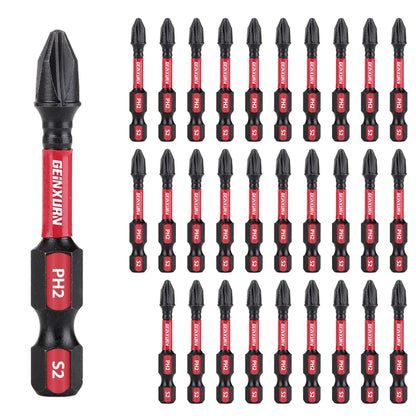 Geinxurn Impact Tough PH2 2 in. Insert Driver Bits — 30 Pack Magnetic Anti-Impact