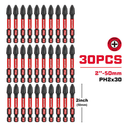 Geinxurn Impact Tough PH2 2 in. Insert Driver Bits — 30 Pack Magnetic Anti-Impact