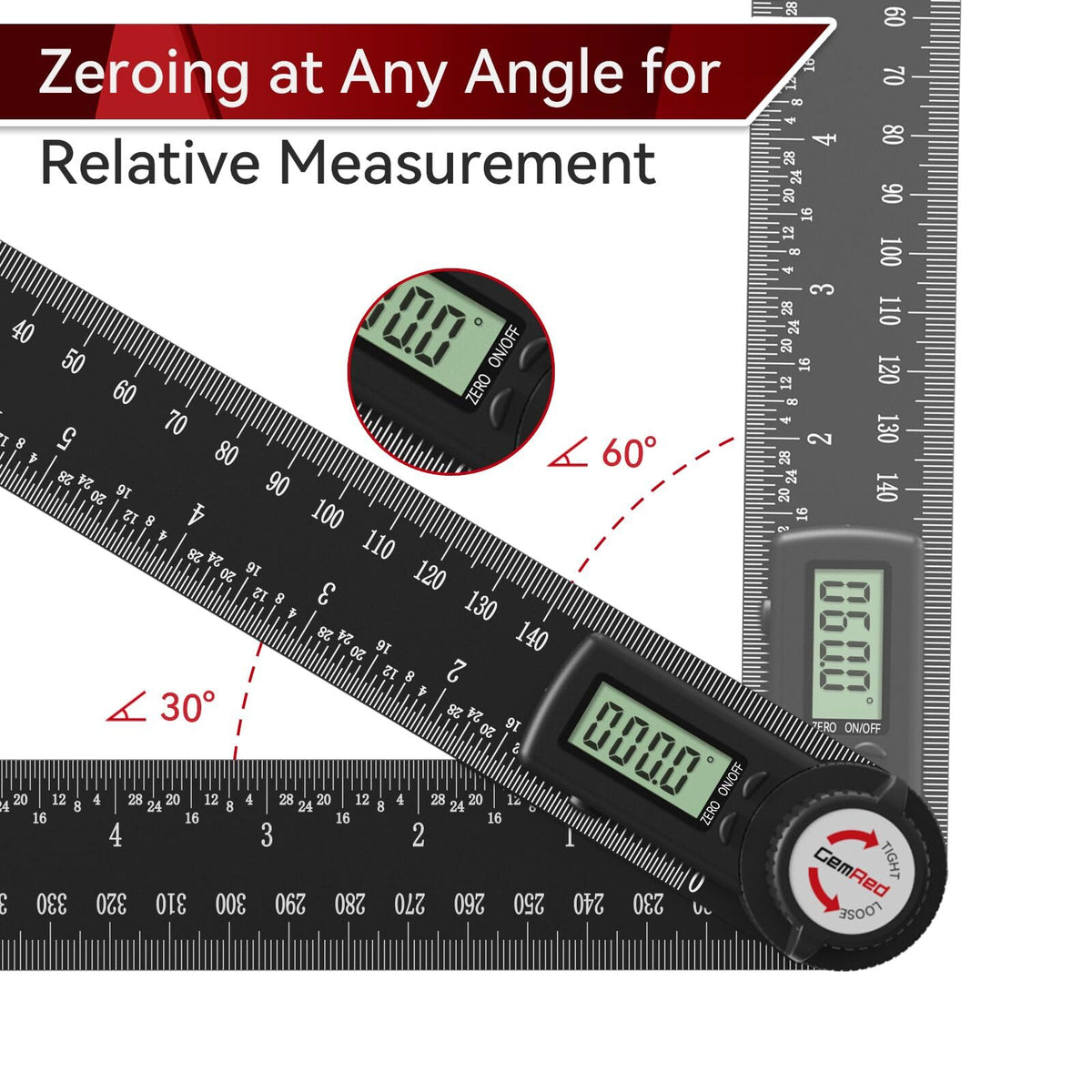 GemRed 82305 Aluminum Digital Angle Finder Protractor – Precision 0.3°