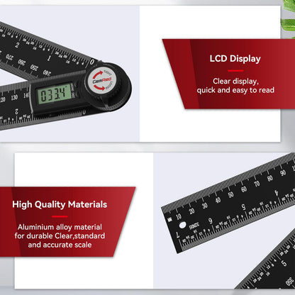 GemRed 82305 Aluminum Digital Angle Finder Protractor – Precision 0.3°